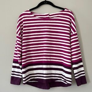 Joules Striped Top Button Down Back 3/4 Sleeves Pink Purple White Size 8